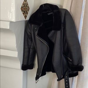 Zara oversized leather and fur jacket